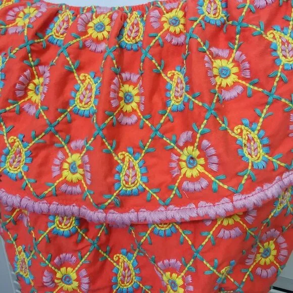Topshop Cropped Peasant Top Fully Embroidered Orange Floral Womens 6 NEW - Picture 3 of 8